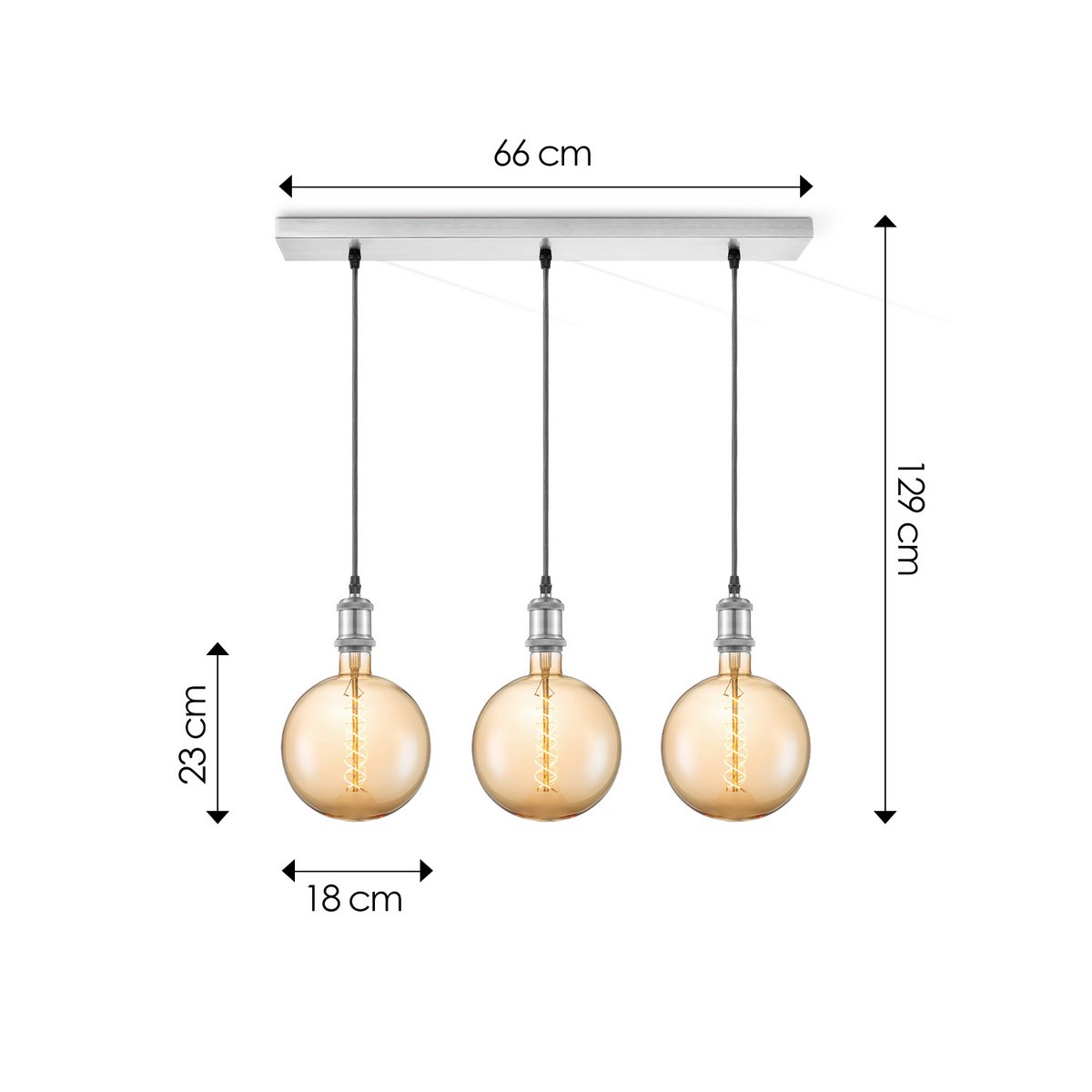 Pendant lamp chrome vintage - 3 LED -dimmable E27 amber
