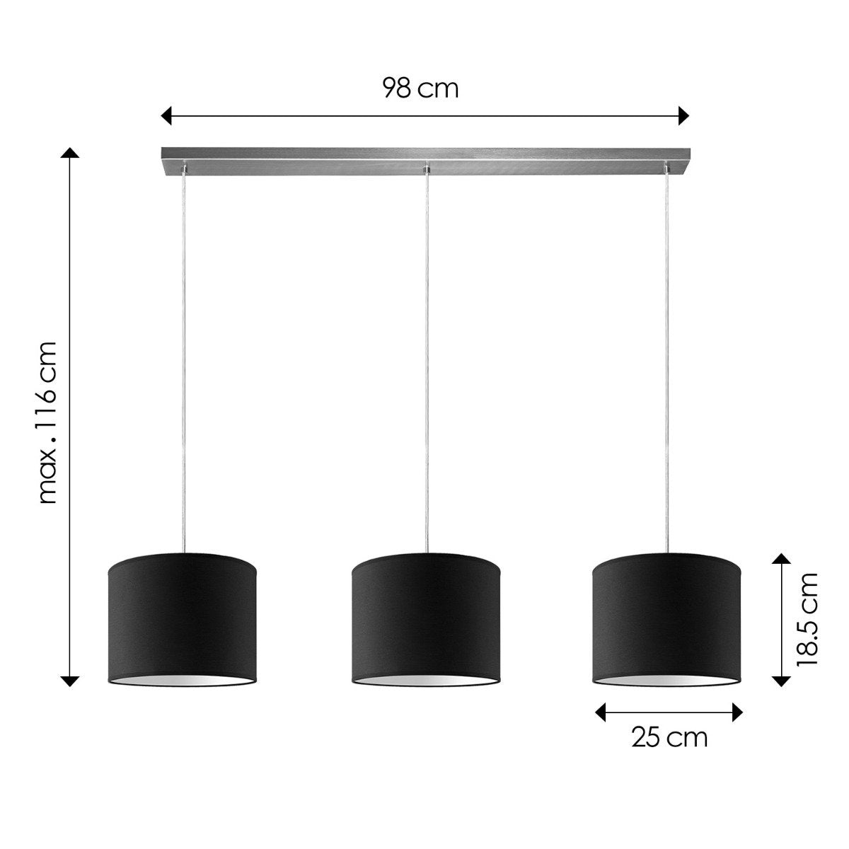 Hanging lamp Beam 3L, E27, black Lampshade, 25cm