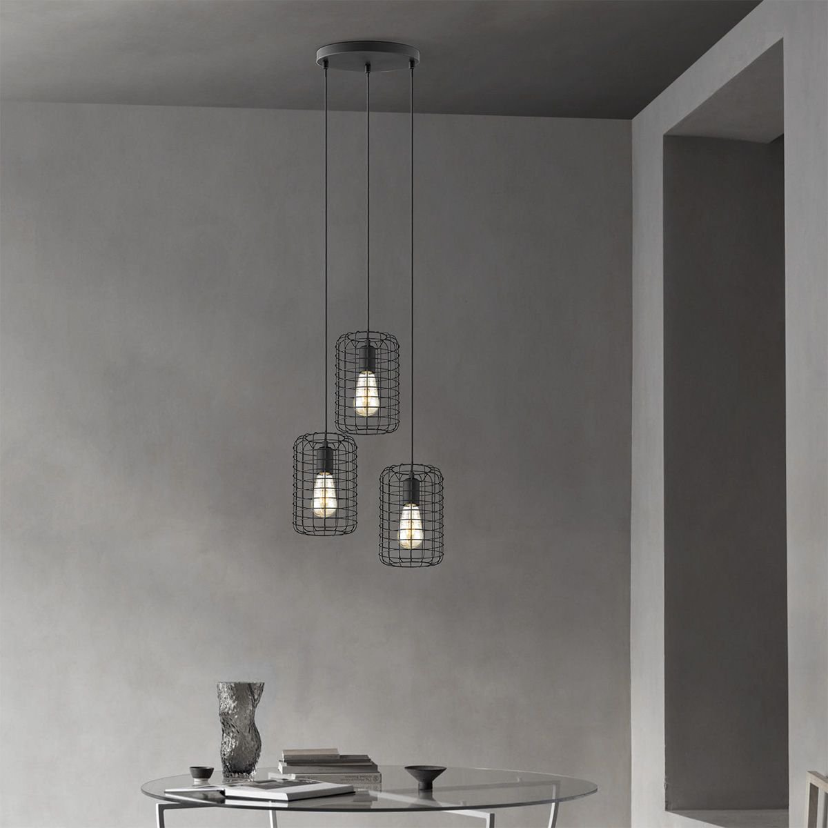 Hanging lamp Netting 3 lights - Black - 32x32x127cm