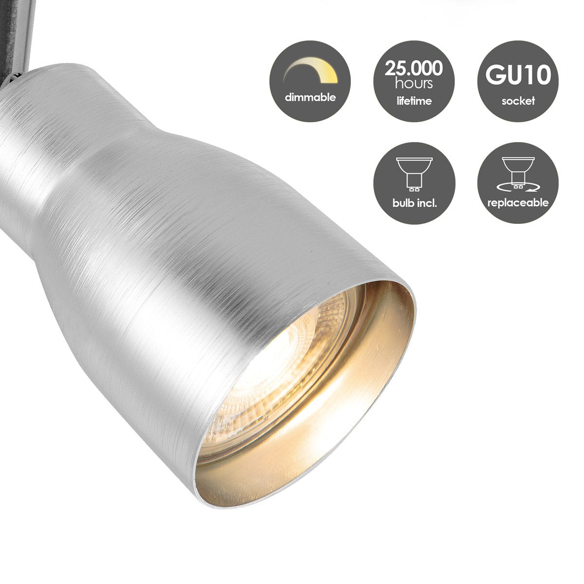 LED Surface-mounted spotlight Alba 4L - dimmable - brushed steel