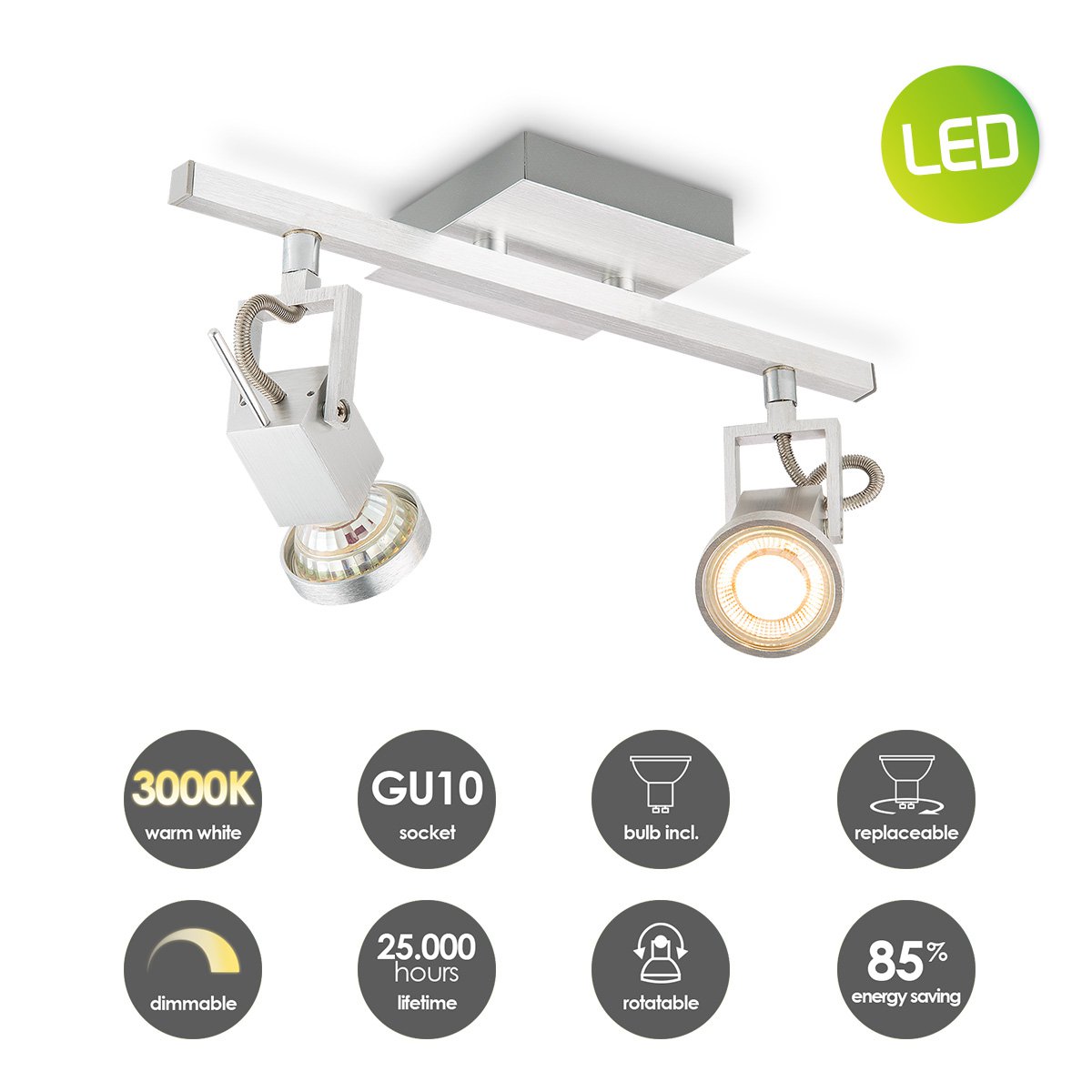LED Surface-mounted spotlight Cali 2 - incl. dimmable LED lamp - steel