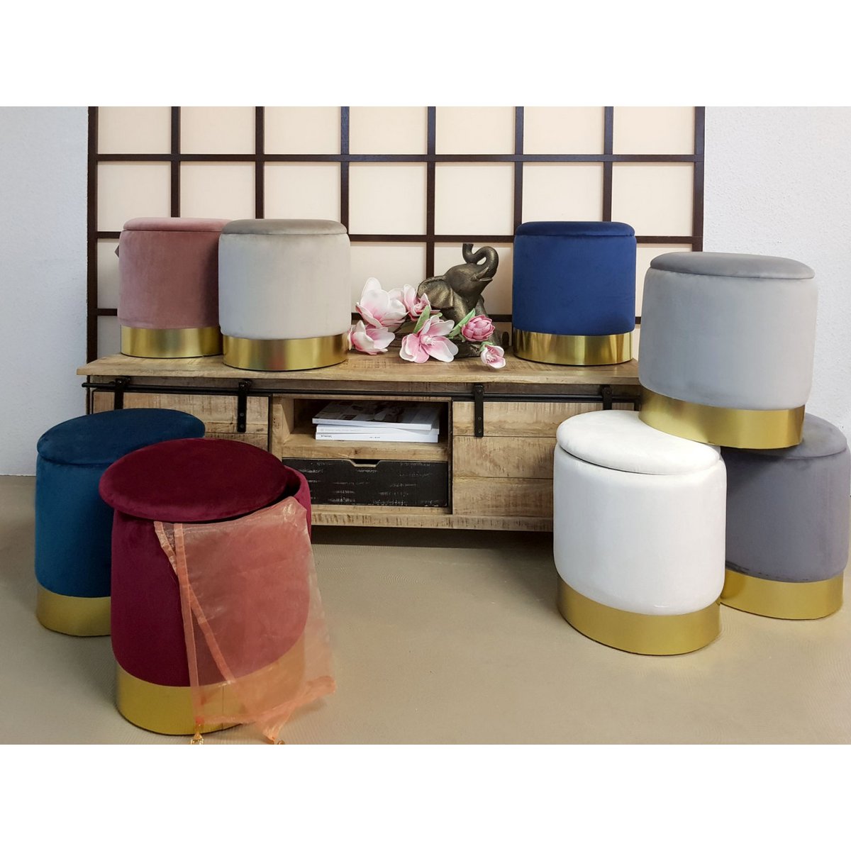 ποΈ Voglrieder Velours Hocker β Γ 31 x H 38 cm β Met Opbergruimte β Zachte Zithocker van Velours β Verkrijgbaar in 7 Kleuren