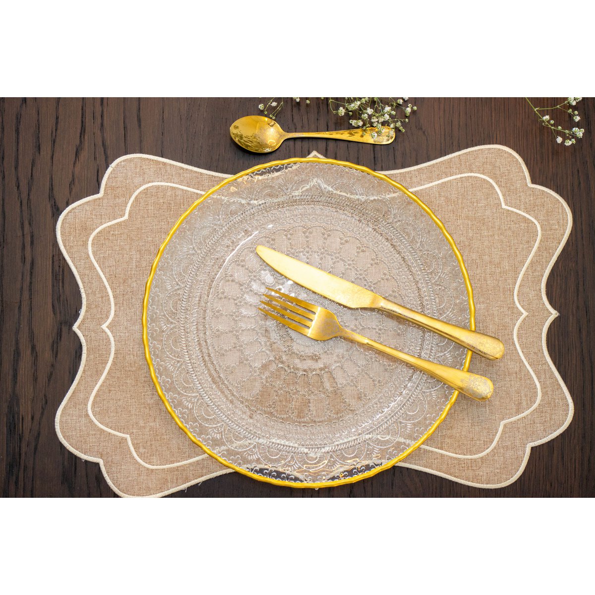 Set van 4 Luxe Borden Goldline – 28x28 cm – met Gouden Rand |woon-meubel.nl