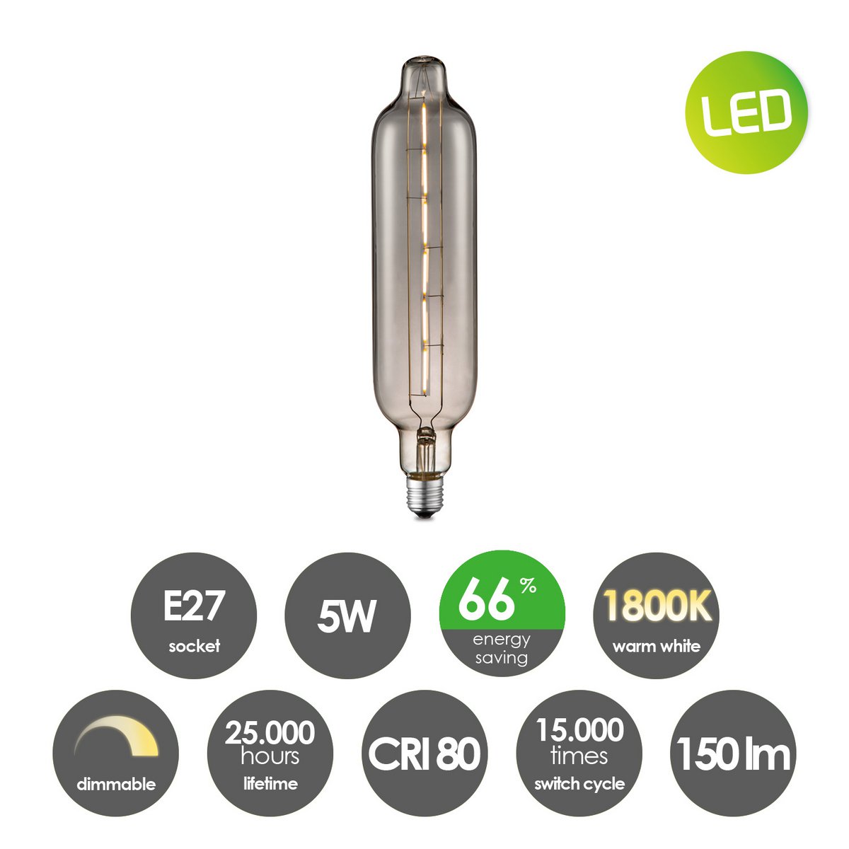 Pendant lamp chrome vintage Tube 3L G78 dimmable E27 smoke
