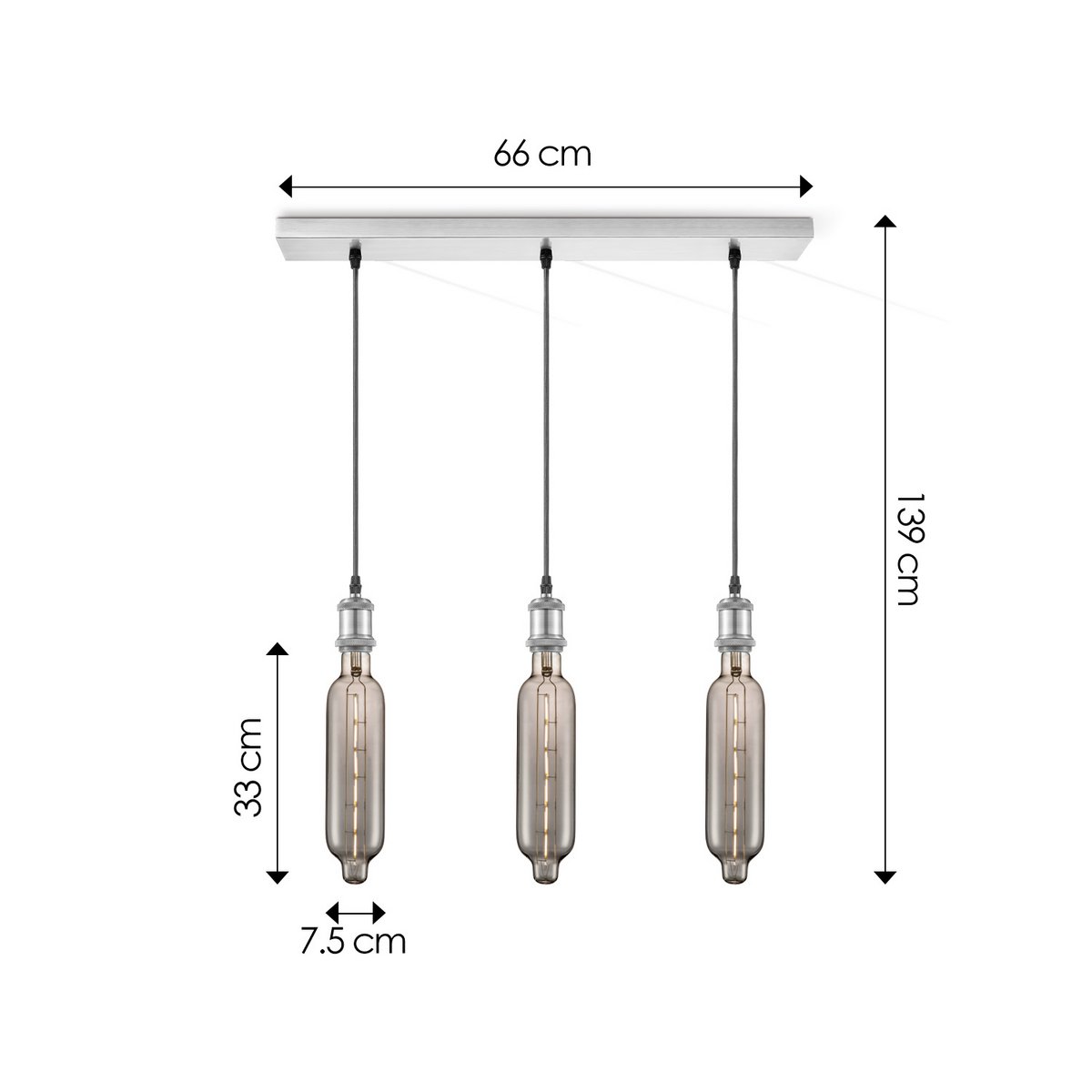 Pendant lamp chrome vintage Tube 3L G78 dimmable E27 smoke