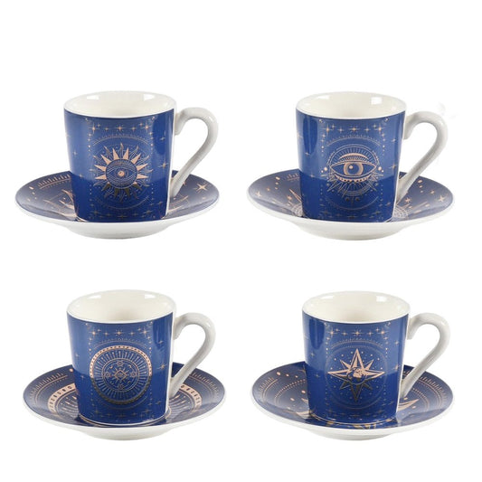Koffiekopjes – Set van 4 – Blauw Porselein – 80 ml – Elegant Design