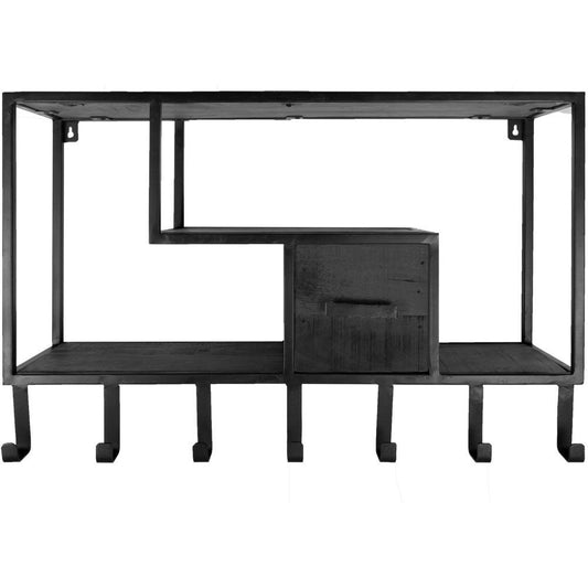 Wandkast - Kapstok Huub Zwart Mangohout - Midden |woon-meubel.nl