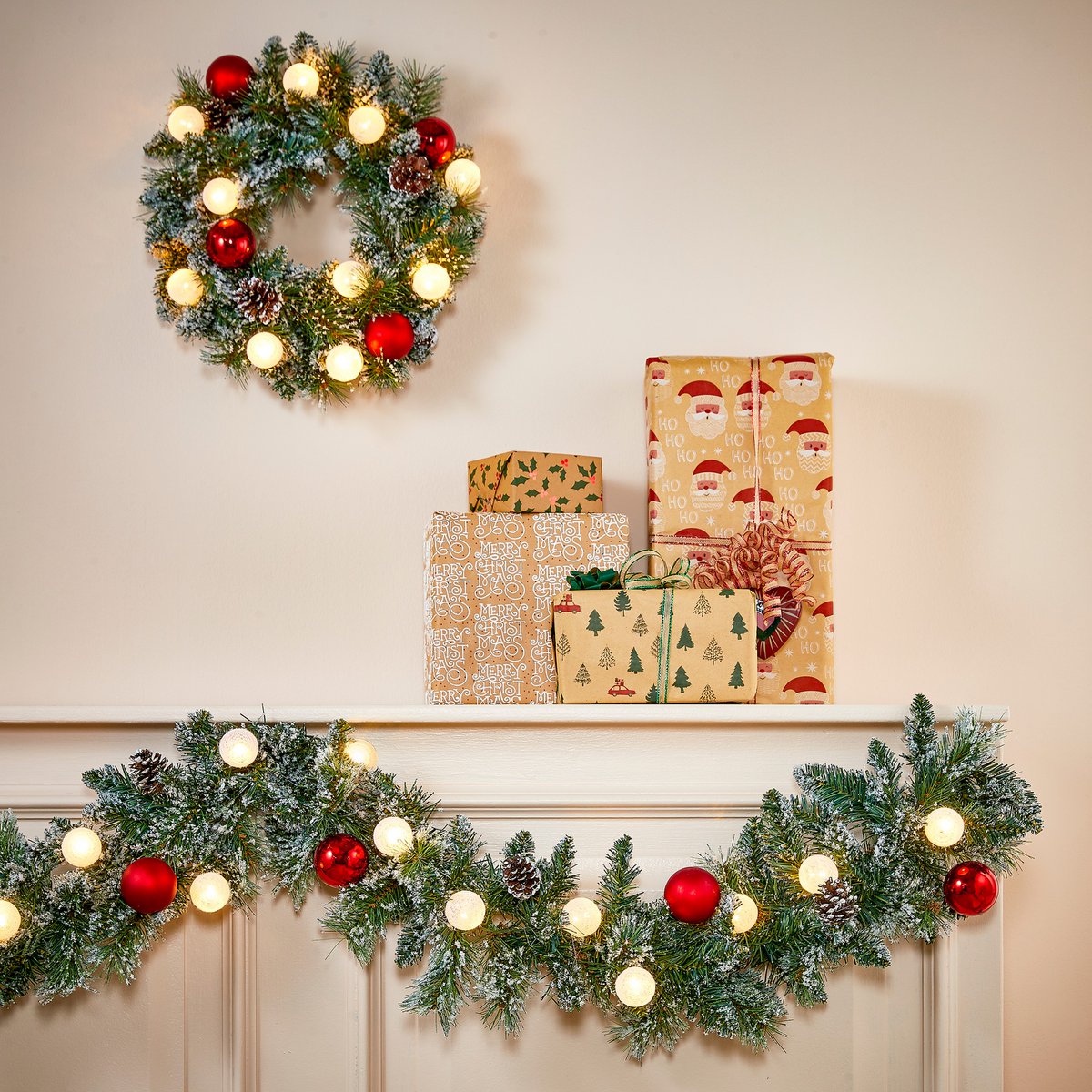 Kaprun kerstguirlande 180 cm met LED en kerstballen