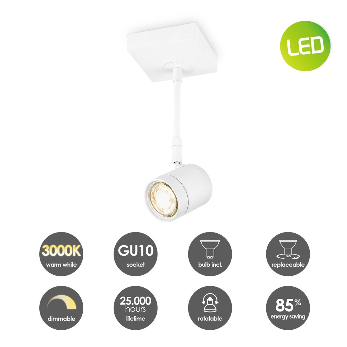 LED Surface-mounted spotlight Manu - incl. dimmable LED lamp - white