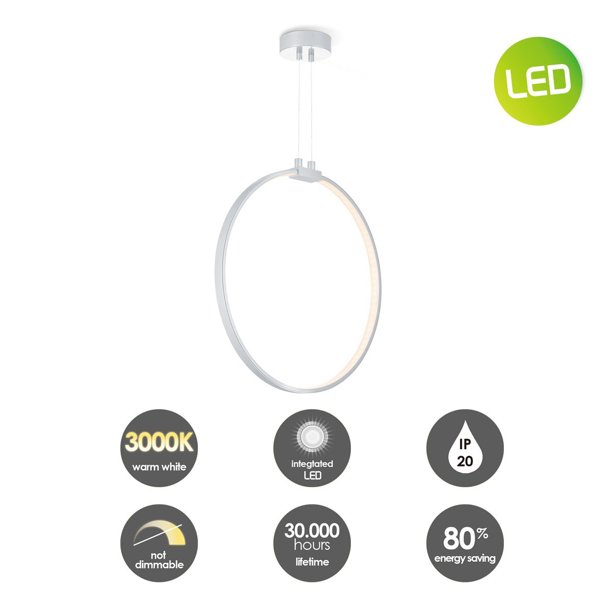 Hanging lamp Eclipse - Silver - 35x12x140cm
