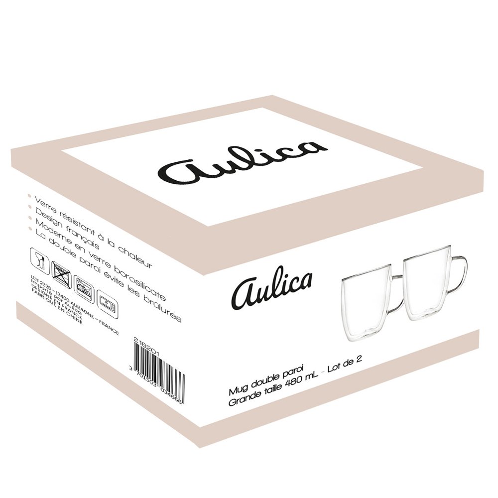 Dubbelwandige Glazen Mokken Set van 2 – 480 ml – Hittebestendig