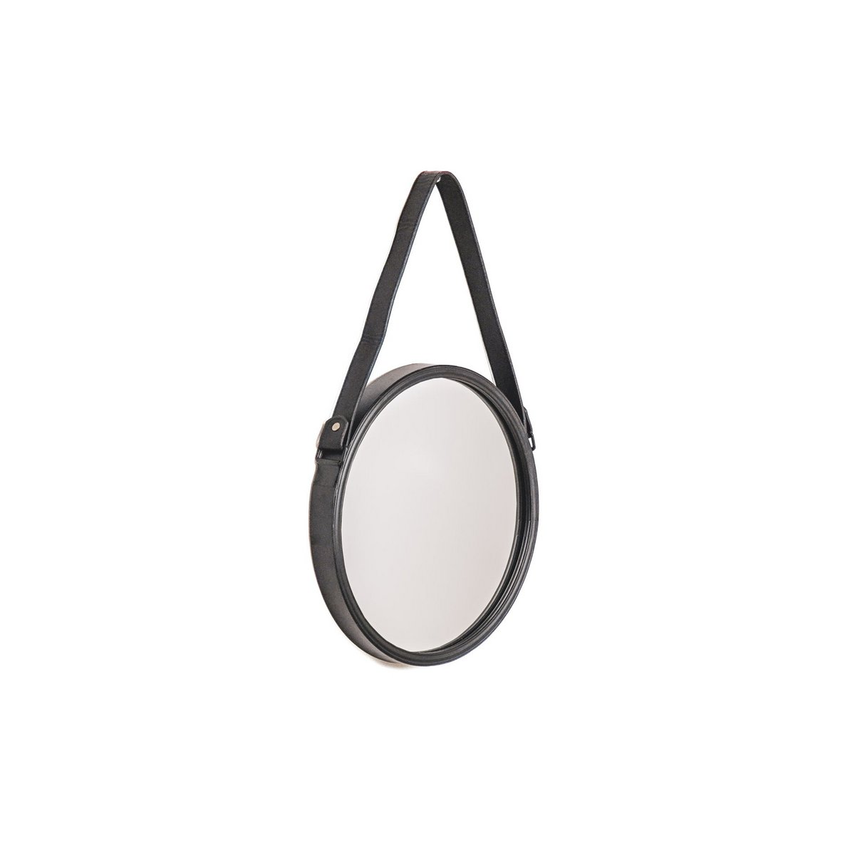 Mirror - Round Wall Mirror - Leather/Metal - Black - Ø30cm