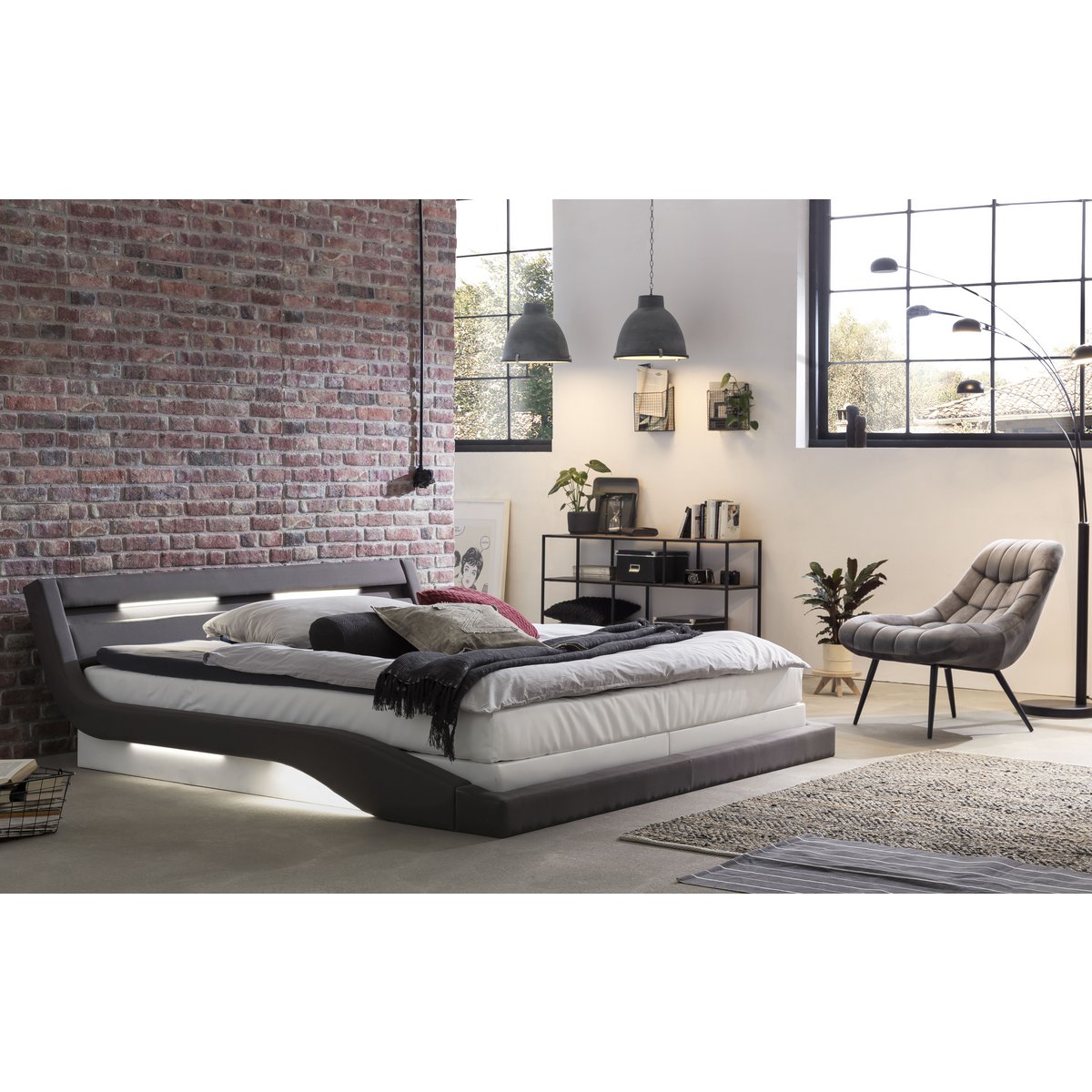Fauteuil XXL fluweel grijs metaal zwart