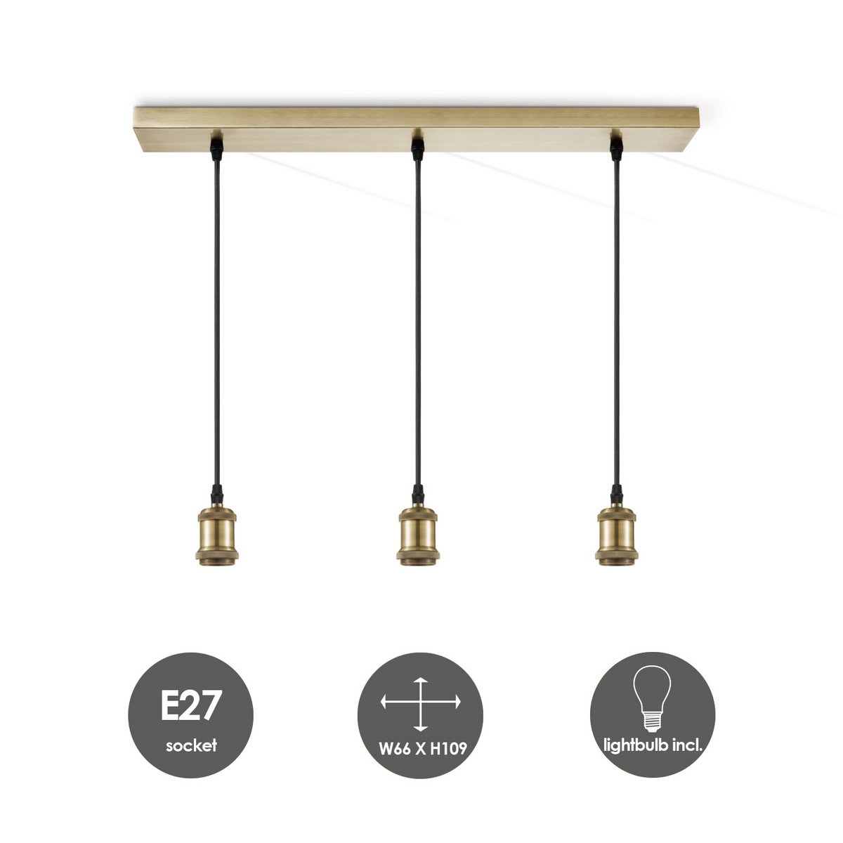 Vintage pendant lamp - 3 LED lamp G95 - dimmable E27 smoke