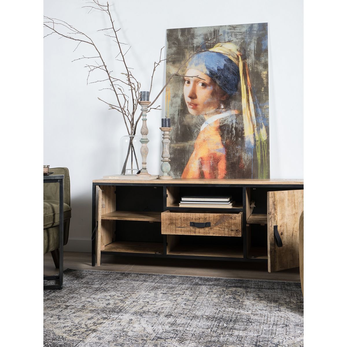 TV Dressoir Luuk Handgemaakt Mangohout en metaal 160 cm |woon-meubel.nl