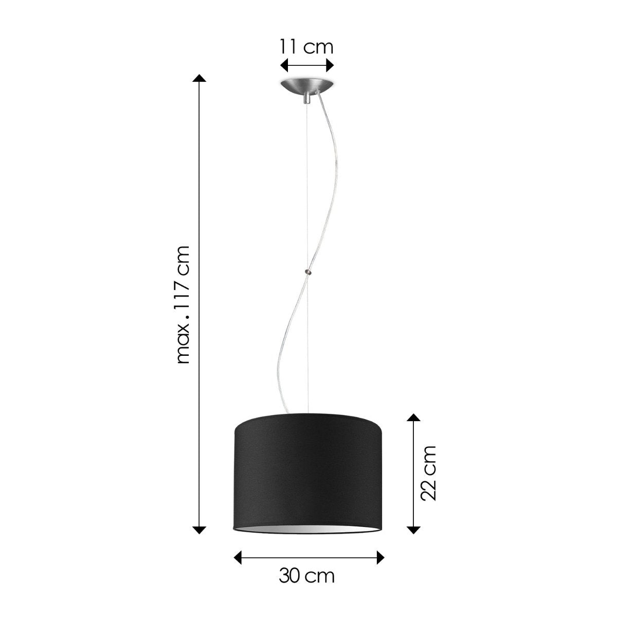 Deluxe pendant lamp with lampshade, E27, black, 30cm