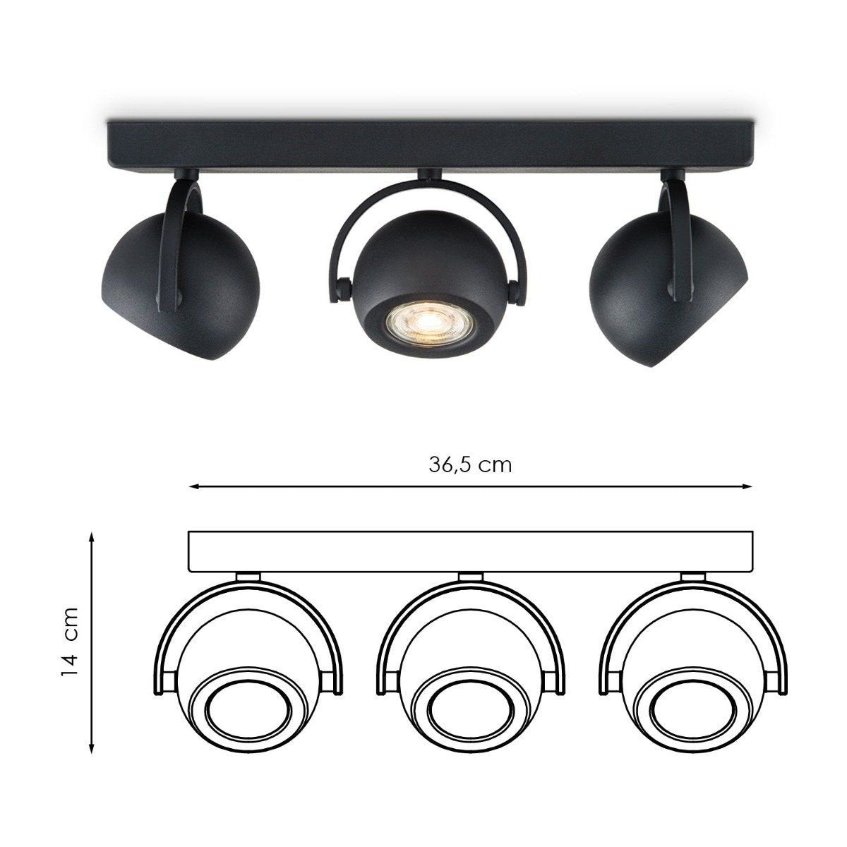 LED Surface-mounted spotlight Nop 3 - incl. dimmable LED lamp - black