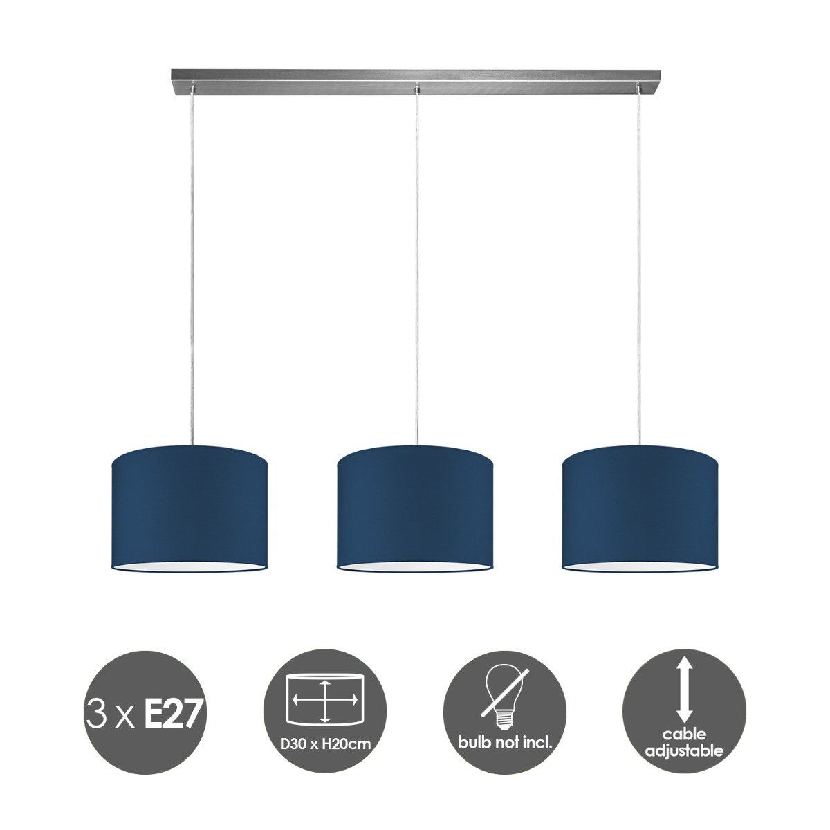 Hanging lamp Beam 3L, dark blue Lampshade, 30cm