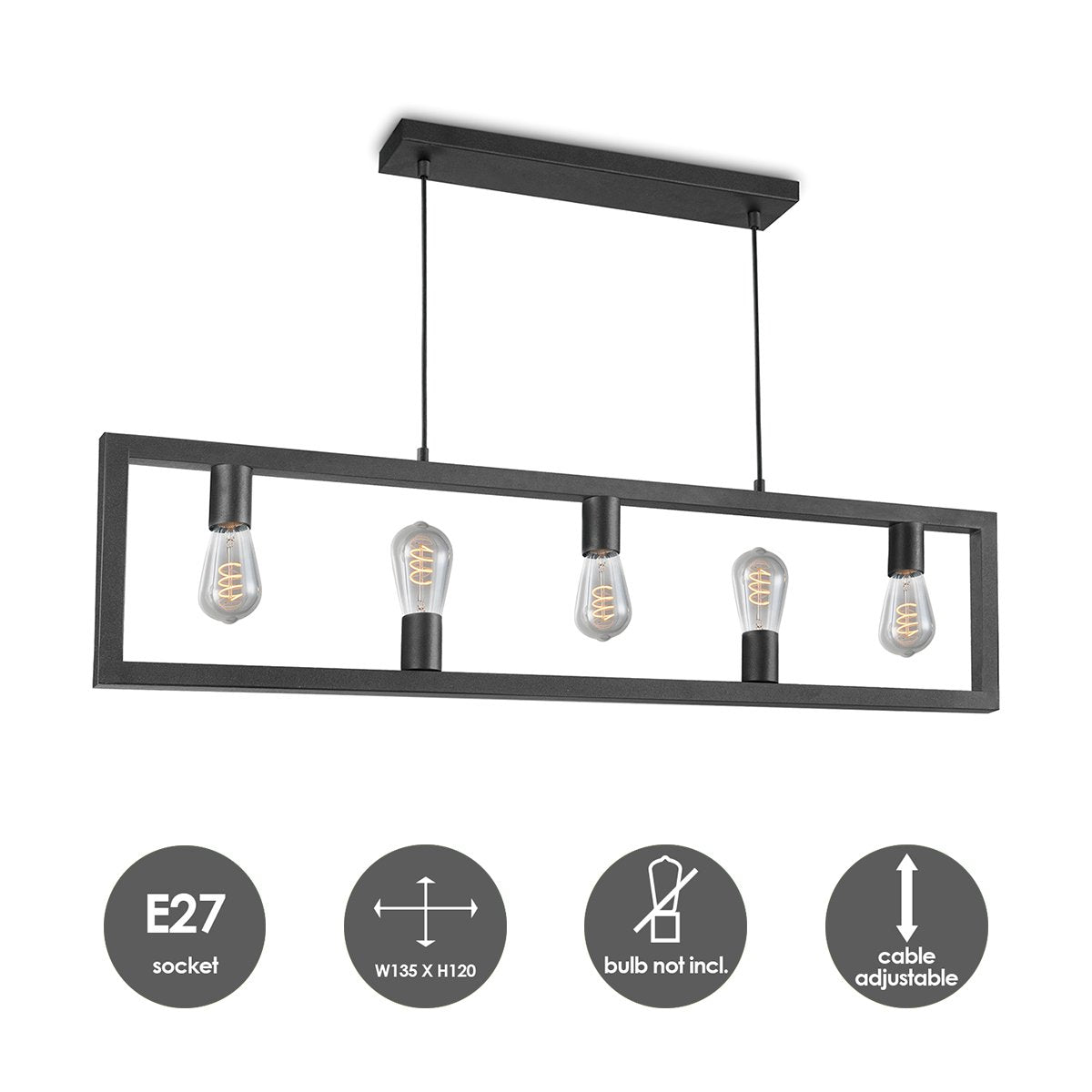 Hanging lamp Preto 5 lights - Black - 135x12x120cm