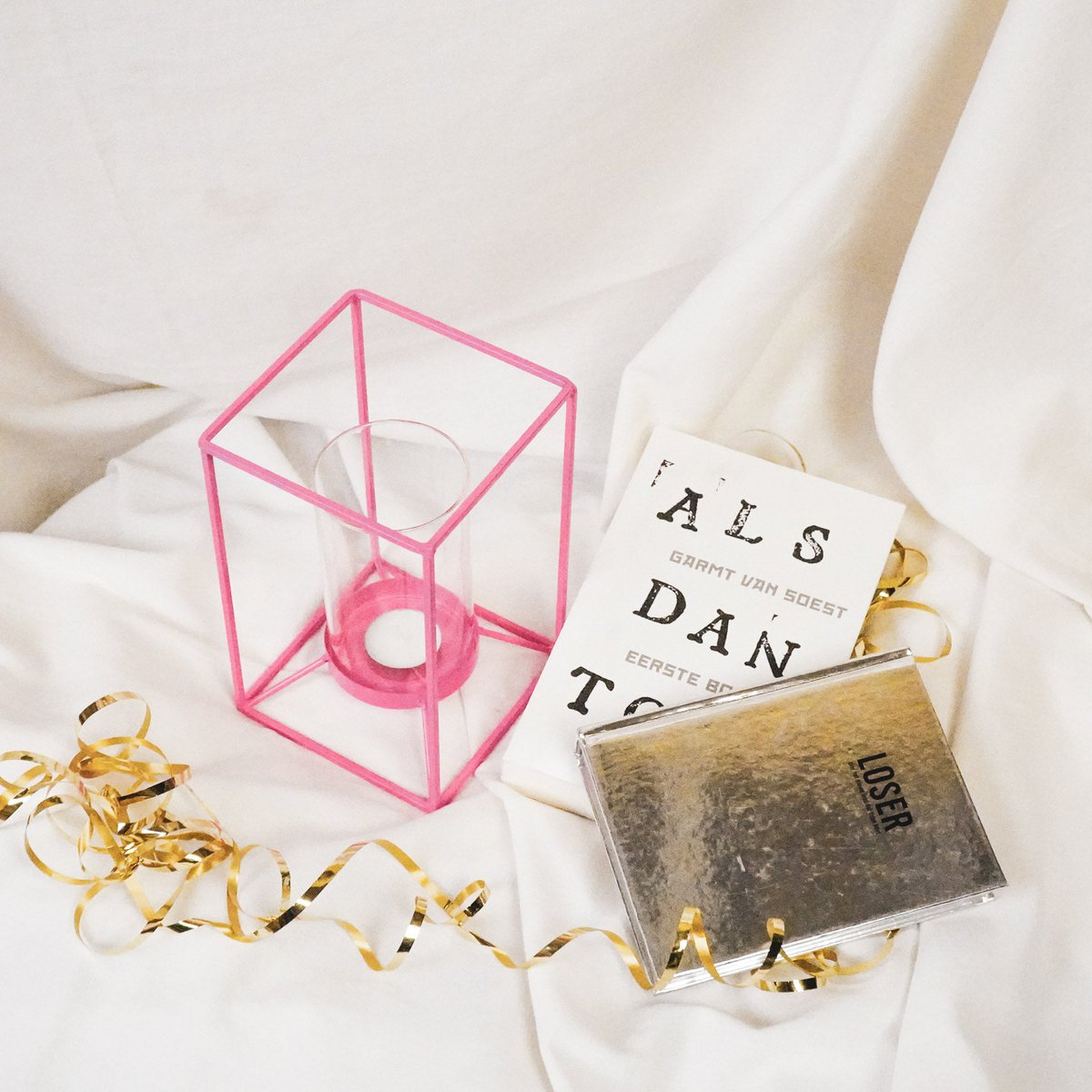 Lantern - Metal/Glass - Pink - 12.5x12.5x20cm