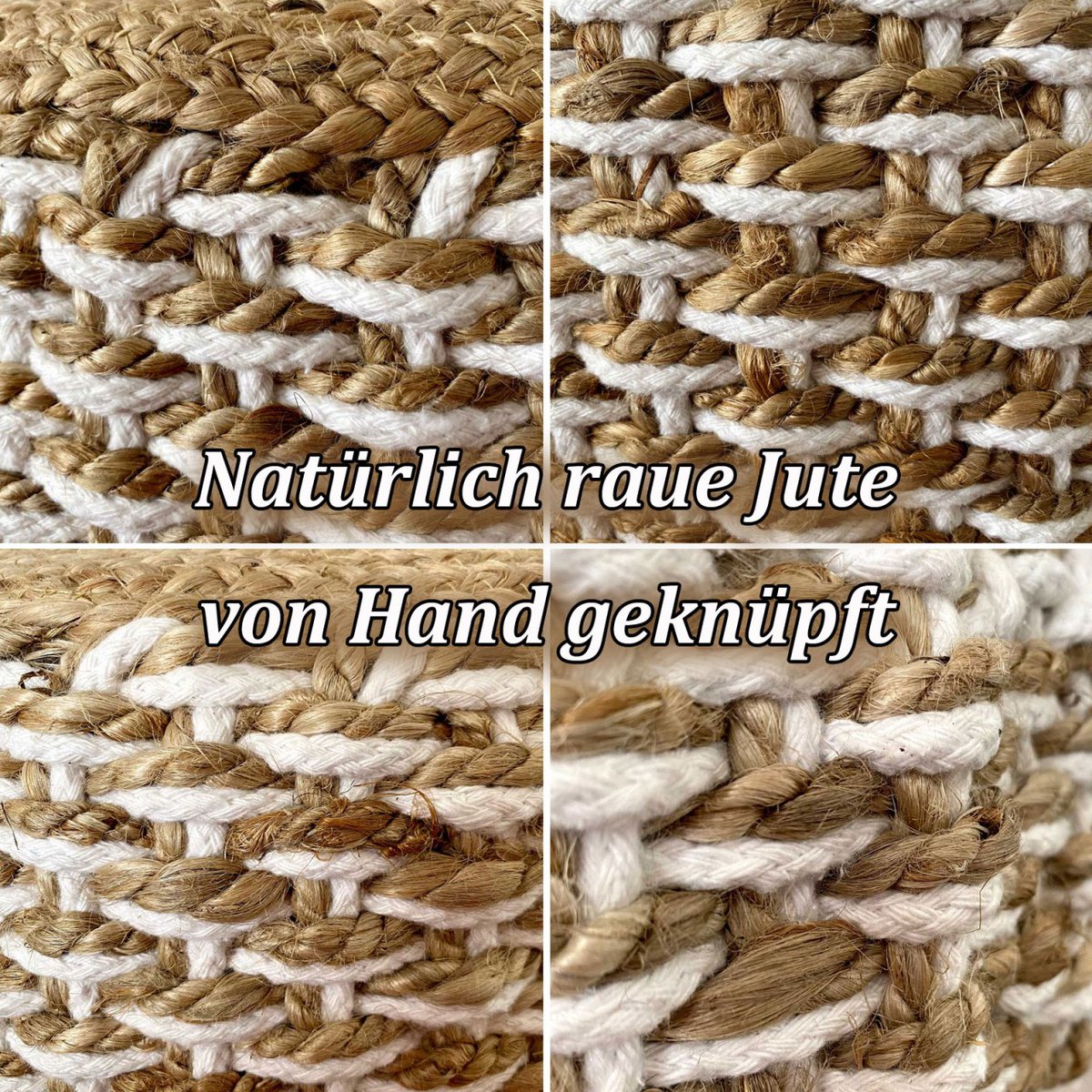 Poef / Zitkruk – 100% Natuurlijke Jute – Handgemaakt – Ø50 cm x H35 cm – Keuze uit Naturel & Wit/Naturel
