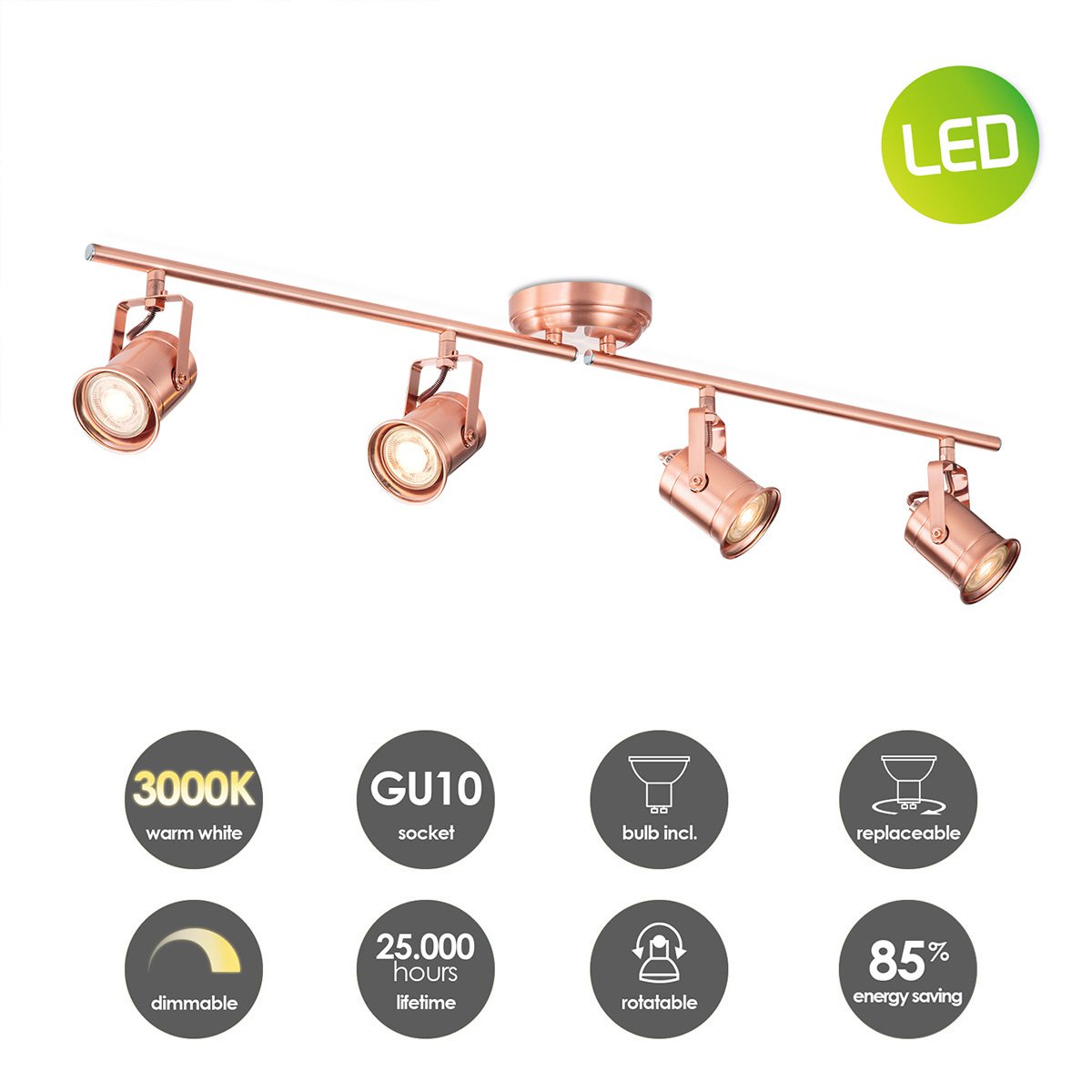 LED Surface-mounted spotlight Venn 4 - incl. dimmable LED lamp - Copper