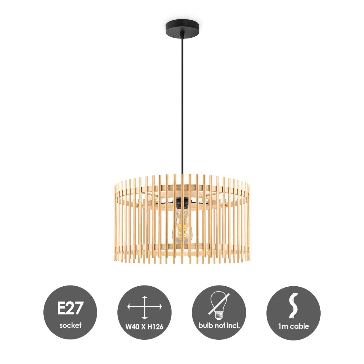 Bohemien Hanglamp Bamboe kap Ø40 x 126 cm (B X H) |woon-meubel.nl