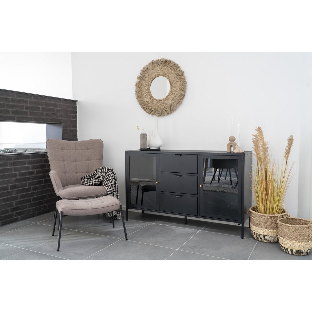 Glasgow Footrest - Footrest, stone with black legs