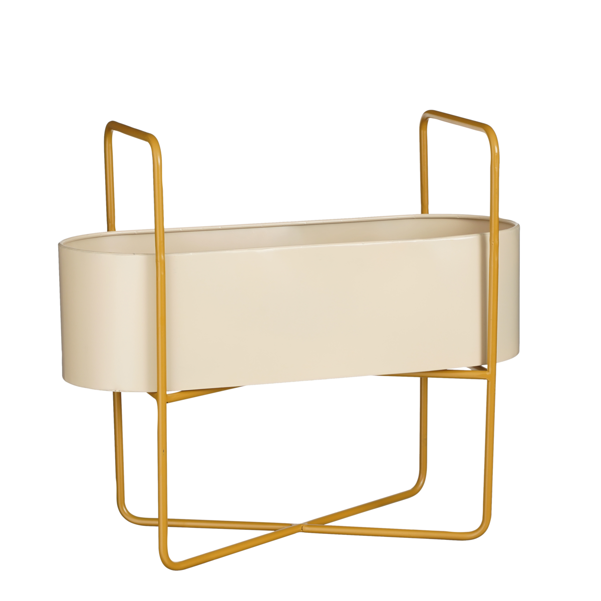 Shandy Standing Planter - Metal - Off White, Light Brown