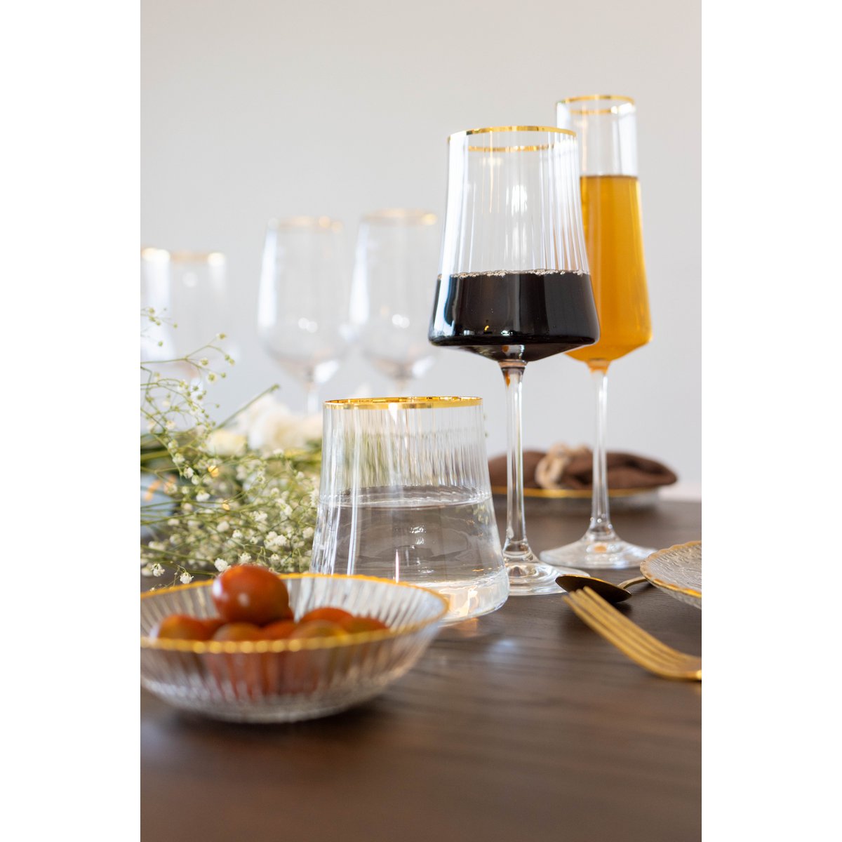 Wijnglazen – Set van 6 – Transparant met Gouden Rand – Marie Design