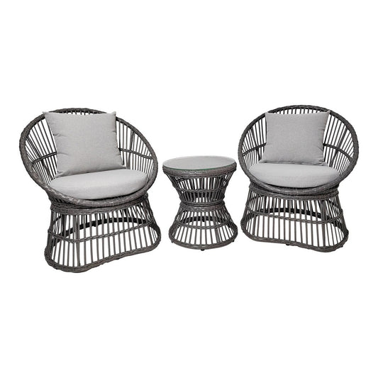 Natal Lounge Set - Loungeset, rotan, grijs, incl. Kussens |woon-meubel.nl