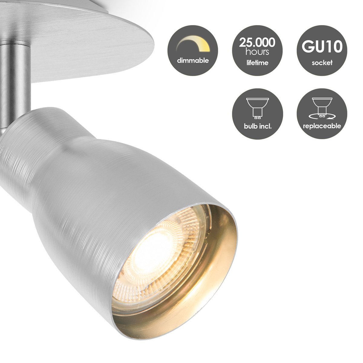 LED Surface-mounted spotlight Alba 2L - dimmable - brushed steel
