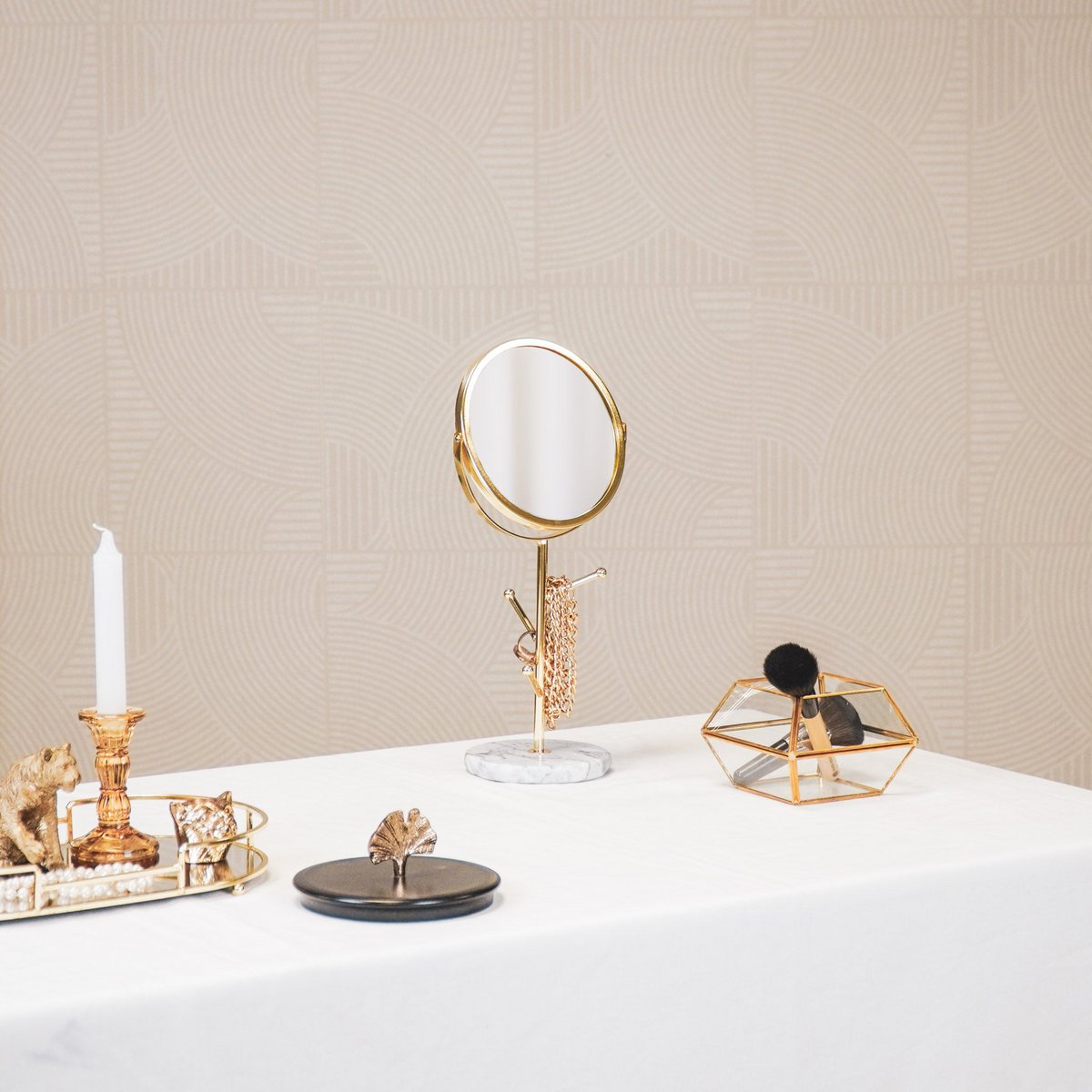 Mirror - Make-up mirror - Metal/Marble - Gold -17.5x12x37cm
