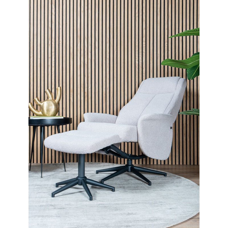 Relaxfauteuil Bindy + Hocker – Bouclé – Naturel | woon-meubel.nl