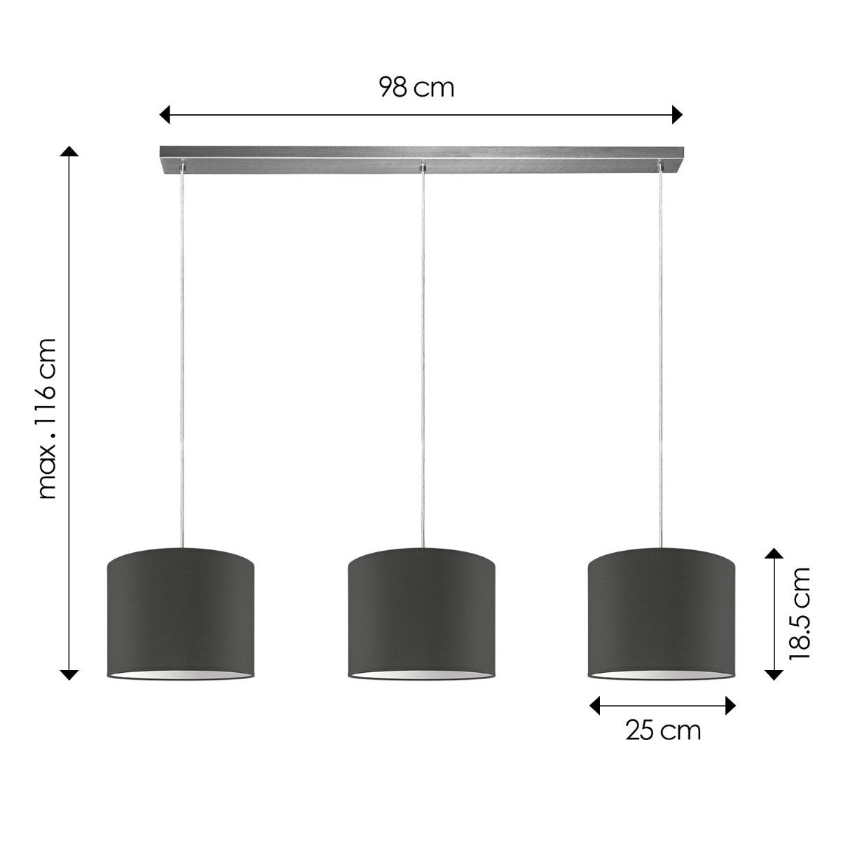 Hanging lamp Beam 3L, anthracite Lampshade, 25cm
