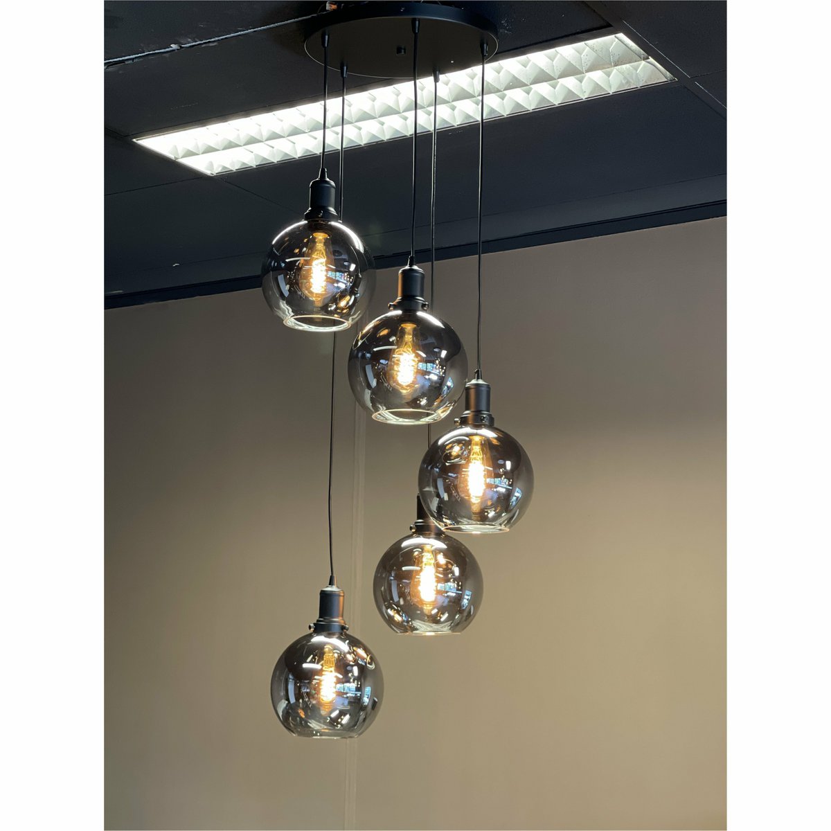Hanging lamp Smoke Glass 5-Light Round