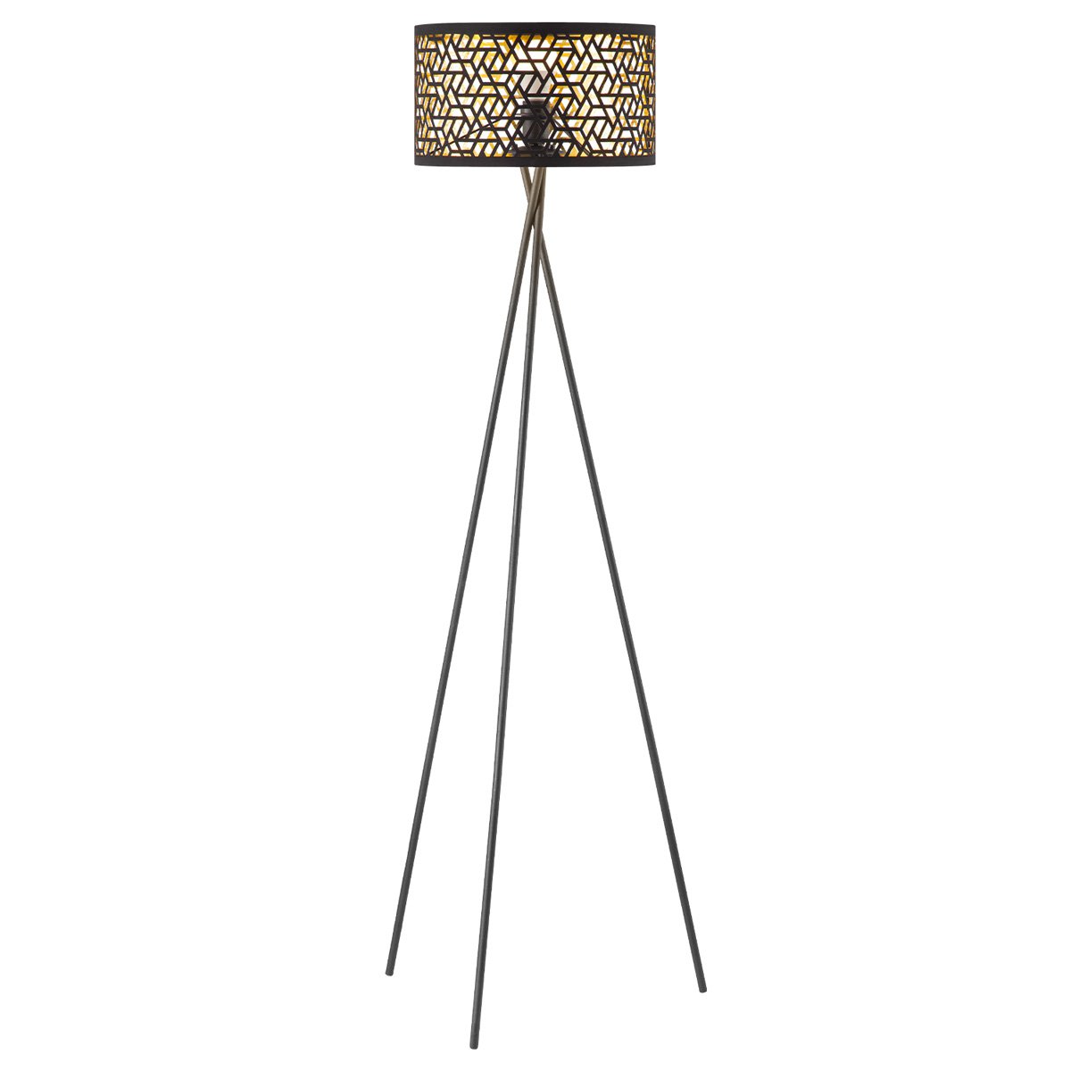Lampadaire Moderne - Abat-jour noir doré - 53x53x138