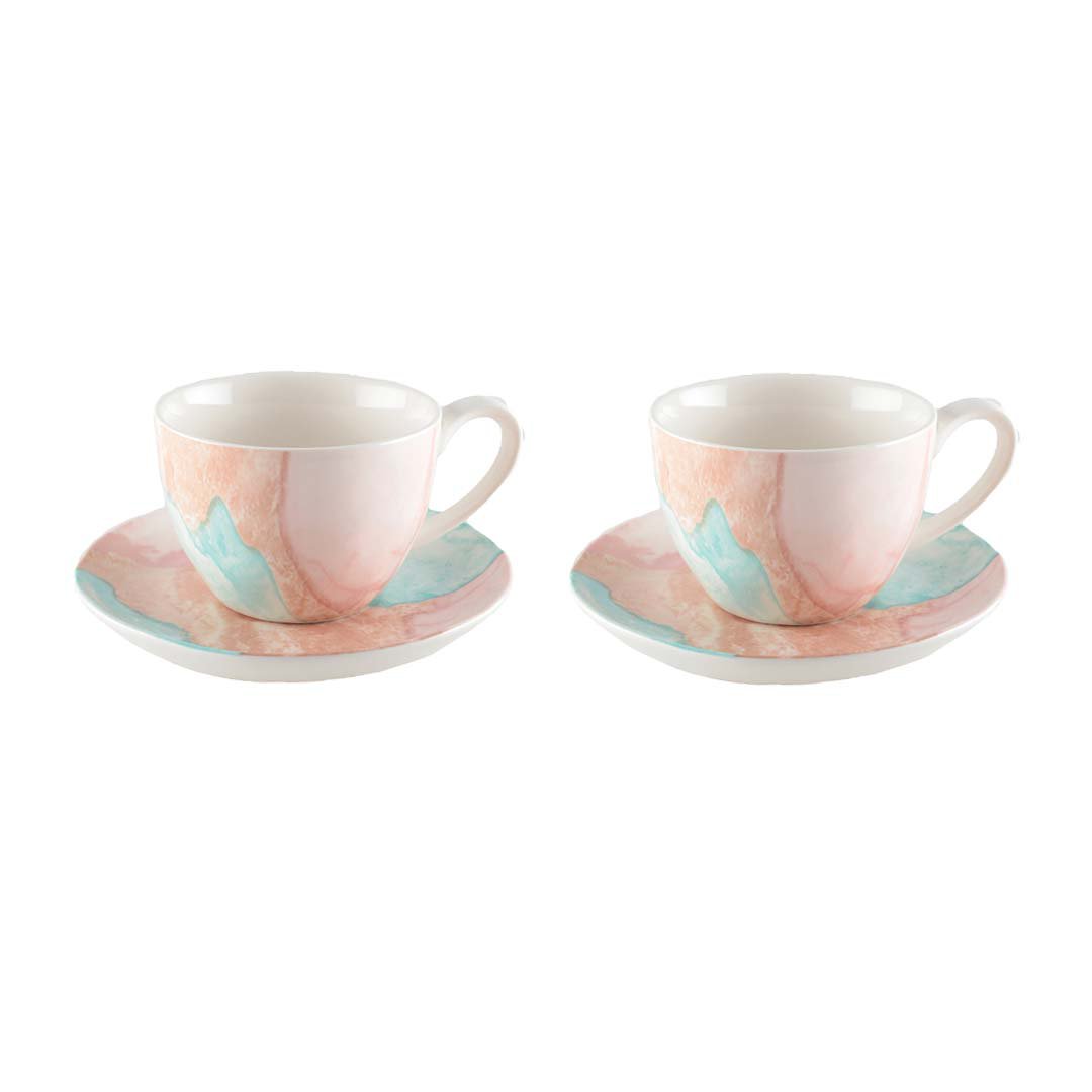 Koffiekopjes Set van 2 met Schotels | Porselein | Marmerlook |woon-meubel.nl