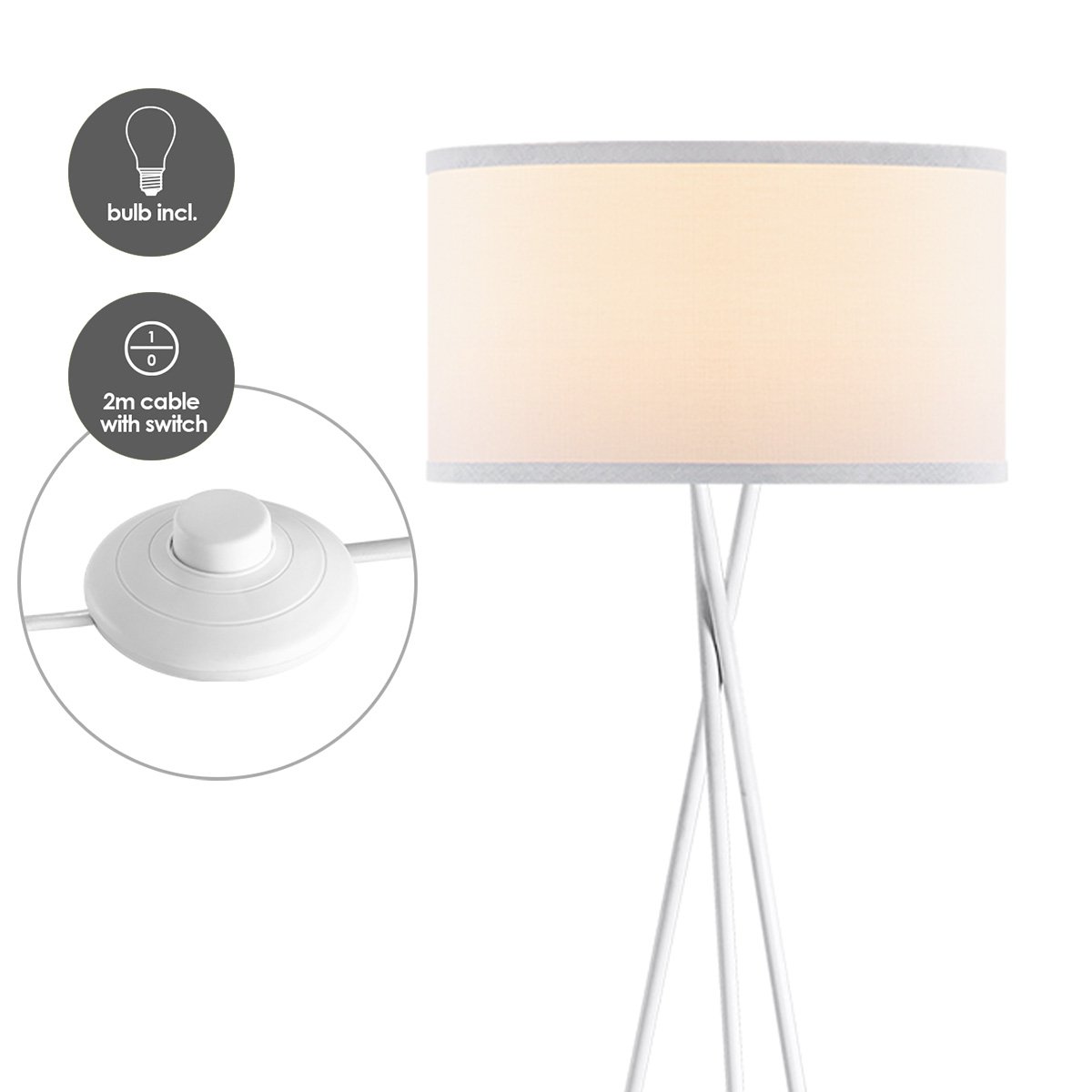 Modern Floor Lamp - Lampshade White - 53x53x138