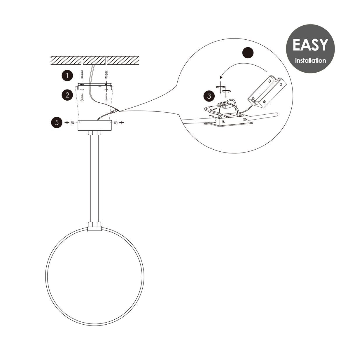 Hanging lamp Eclipse - Silver - 35x12x140cm