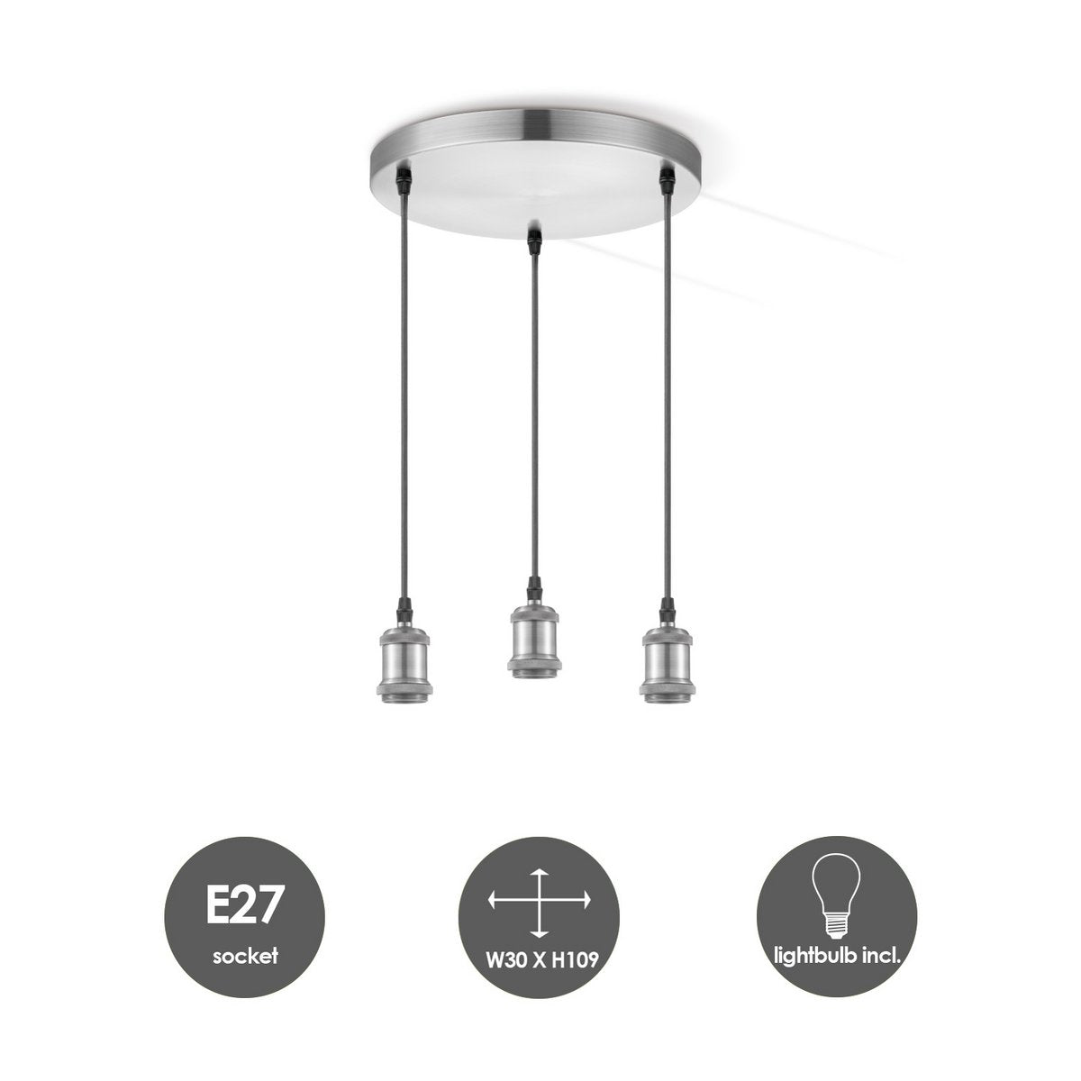 Pendant lamp chrome round Cloud 3L dimmable E27 clear