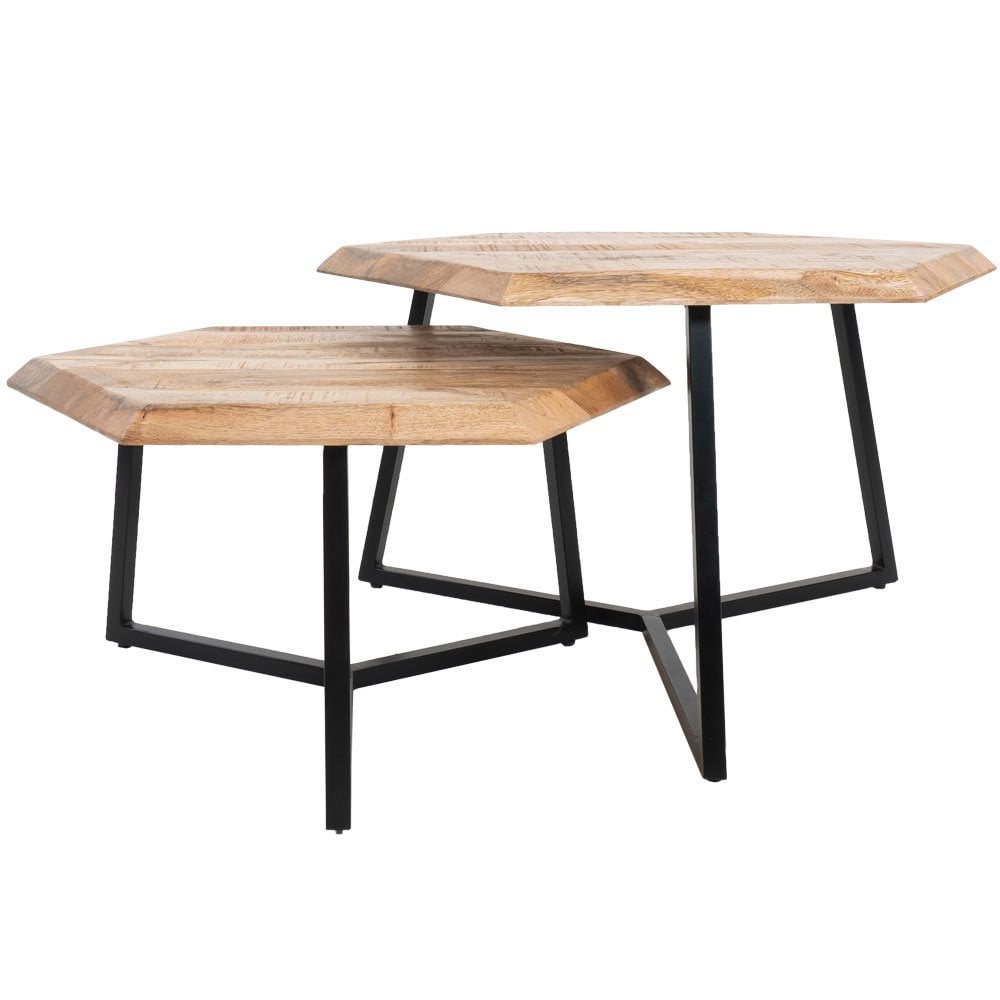 Salontafel Kiara - Set van 2 - Achthoekige tafeltjes - Mangohout|woon-meubel.nl
