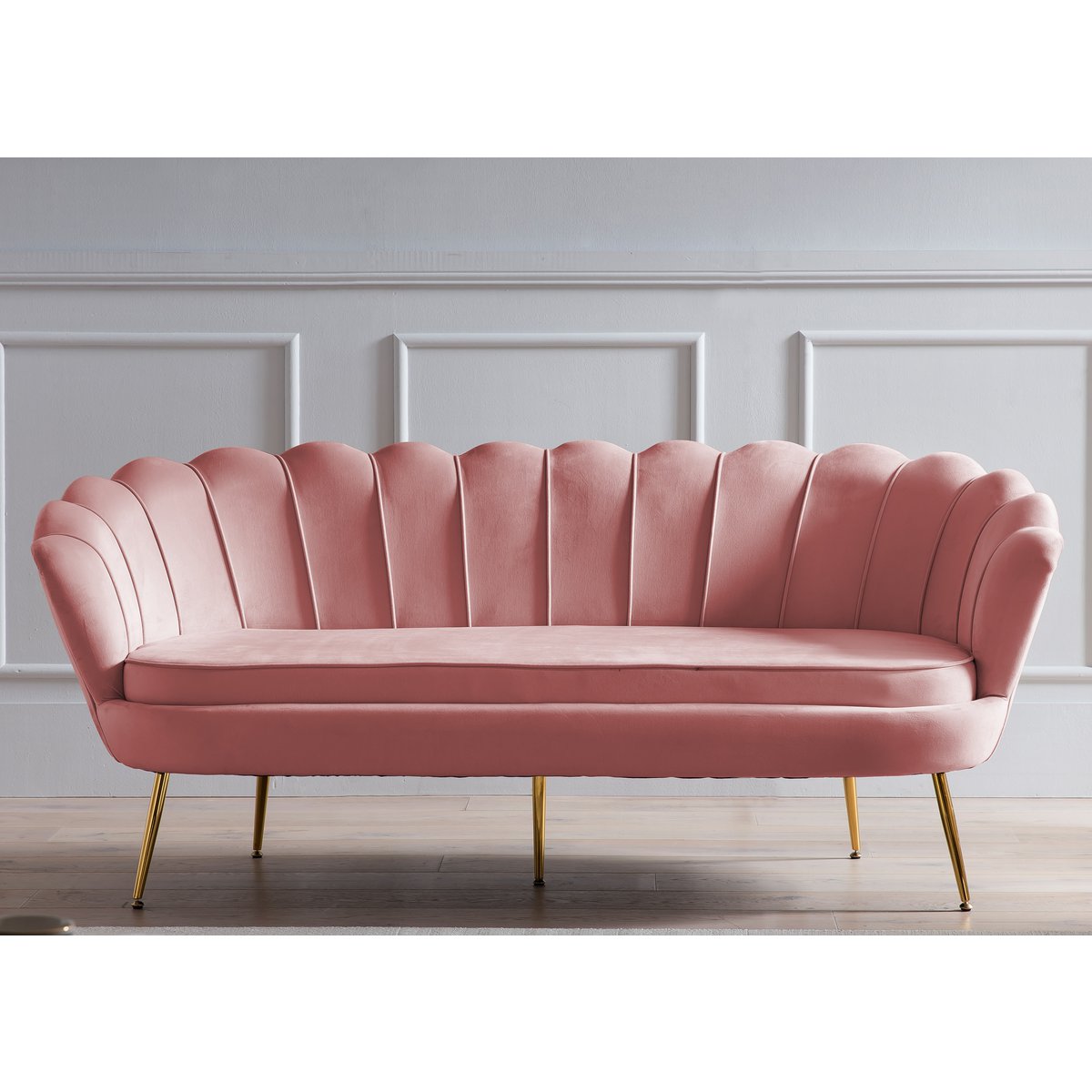Shell bank 3 zits in roze fluweel |woon-meubel.nl