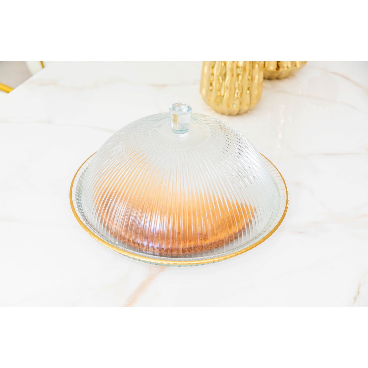 Aulica Glazen Cakestolp met Gouden Rand – 32 cm