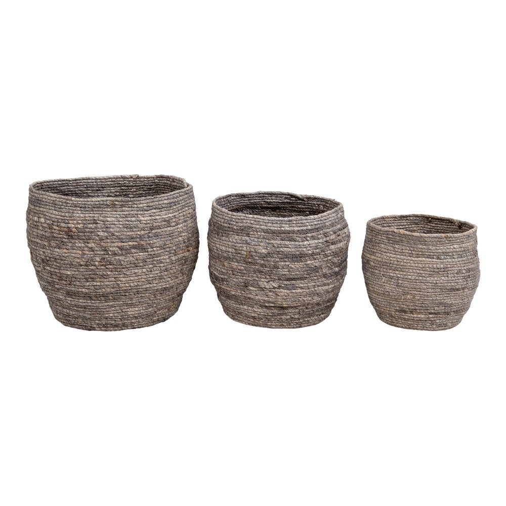 Paniers Tivoli - Gris, Feuille de maïs, 33 x 33 x 30 cm - Lot de 3