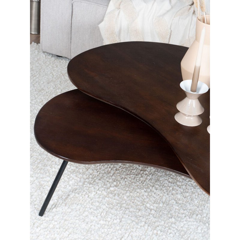 Salontafel Ludo Bruin mangohout – Organisch Set van 2 |woon-meubel.nl