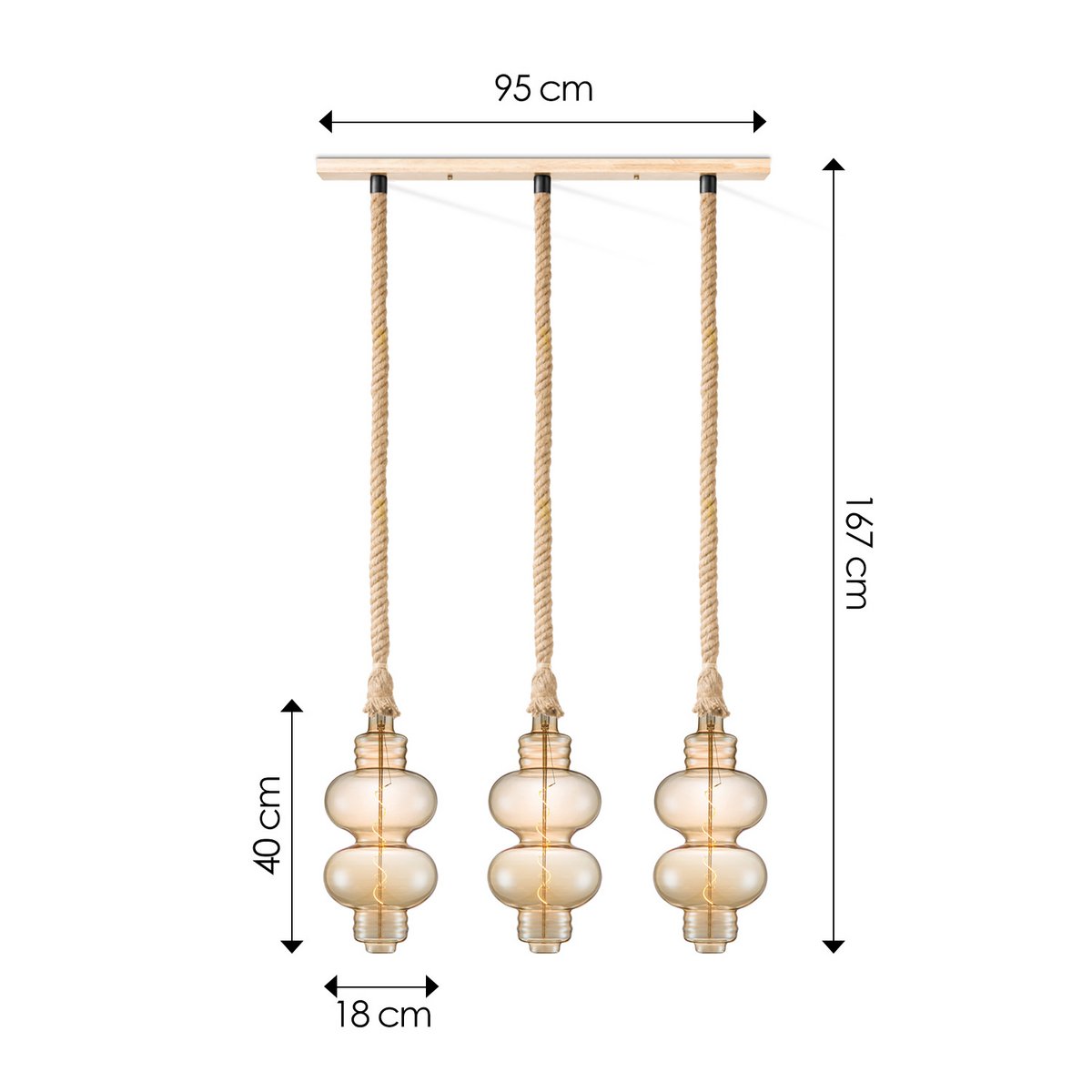 Pendant lamp Leonardo Diabolo - 3L G180 - dimmable amber
