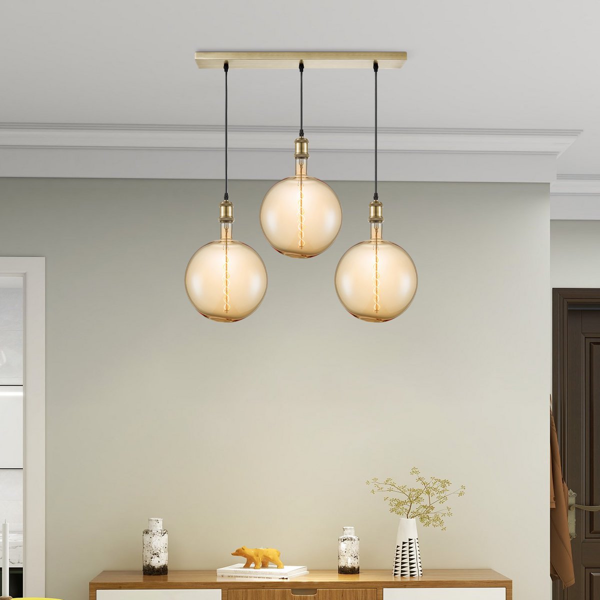 Pendant lamp vintage Globe - 3 LED -dimmable E27 amber