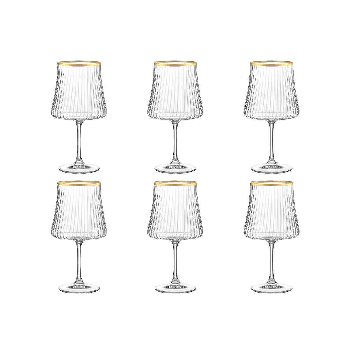 Wijnglazen – Set van 6 – Transparant met Gouden Rand – Marie Design