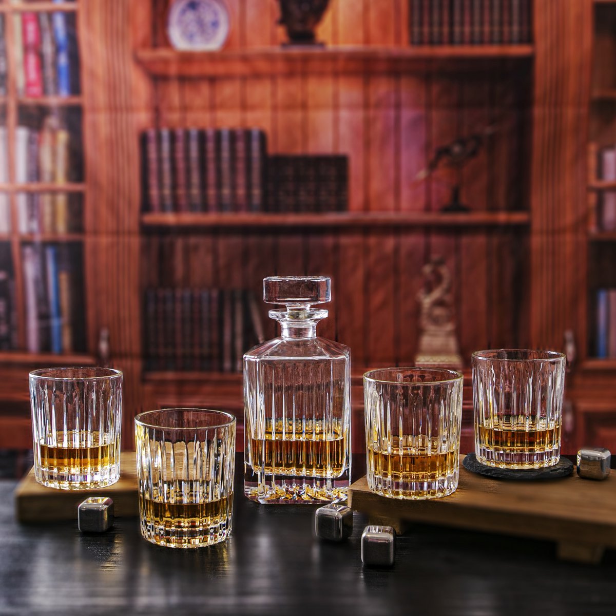 Aulica Whiskyset – Karaf 850 ml met 4 Glazen – Luxe Whisky Cadeauset